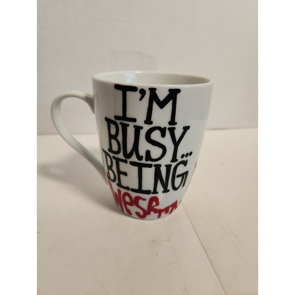 Crate & Barrel Everyday Coffee Mug 16oz White Porcelain I'm Busy Being Awesome